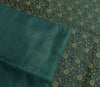 48 Inch Square Table Top Cover Dark Green Woven Zari Border Silk Brocade Cloth