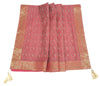 48" Square Banarasi Dining Table Top Cover Indian Silk Woven Paisley Pink Cloth