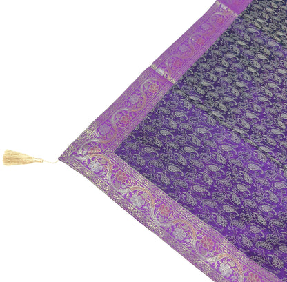 48"Square Banarasi Dining Table Top Cover Purple Indian Silk Woven Paisley Cloth