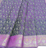 48"Square Banarasi Dining Table Top Cover Purple Indian Silk Woven Paisley Cloth