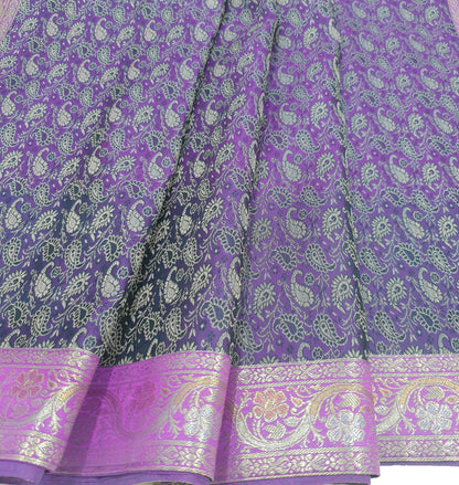 48"Square Banarasi Dining Table Top Cover Purple Indian Silk Woven Paisley Cloth