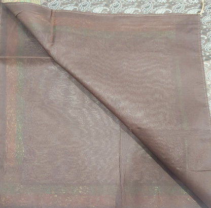 48" Square Banarasi Dining Table Top Cover Indian Silk Woven Paisley Brown Cloth
