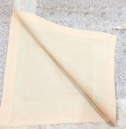 48"Square Banarasi Dining Table Top Cover Beige Indian Silk Woven Paisley Cloth