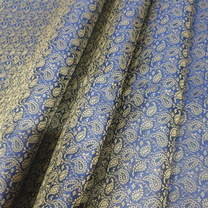48"Square Banarasi Dining Table Top Cover Dark Blue Silk Woven Paisley Cloth