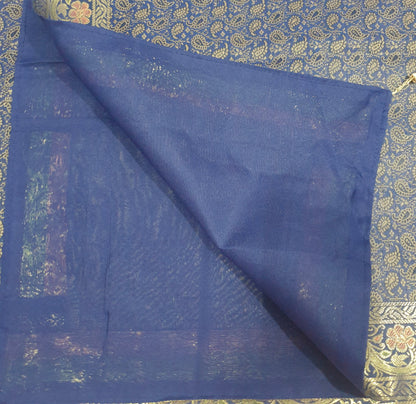 48"Square Banarasi Dining Table Top Cover Dark Blue Silk Woven Paisley Cloth
