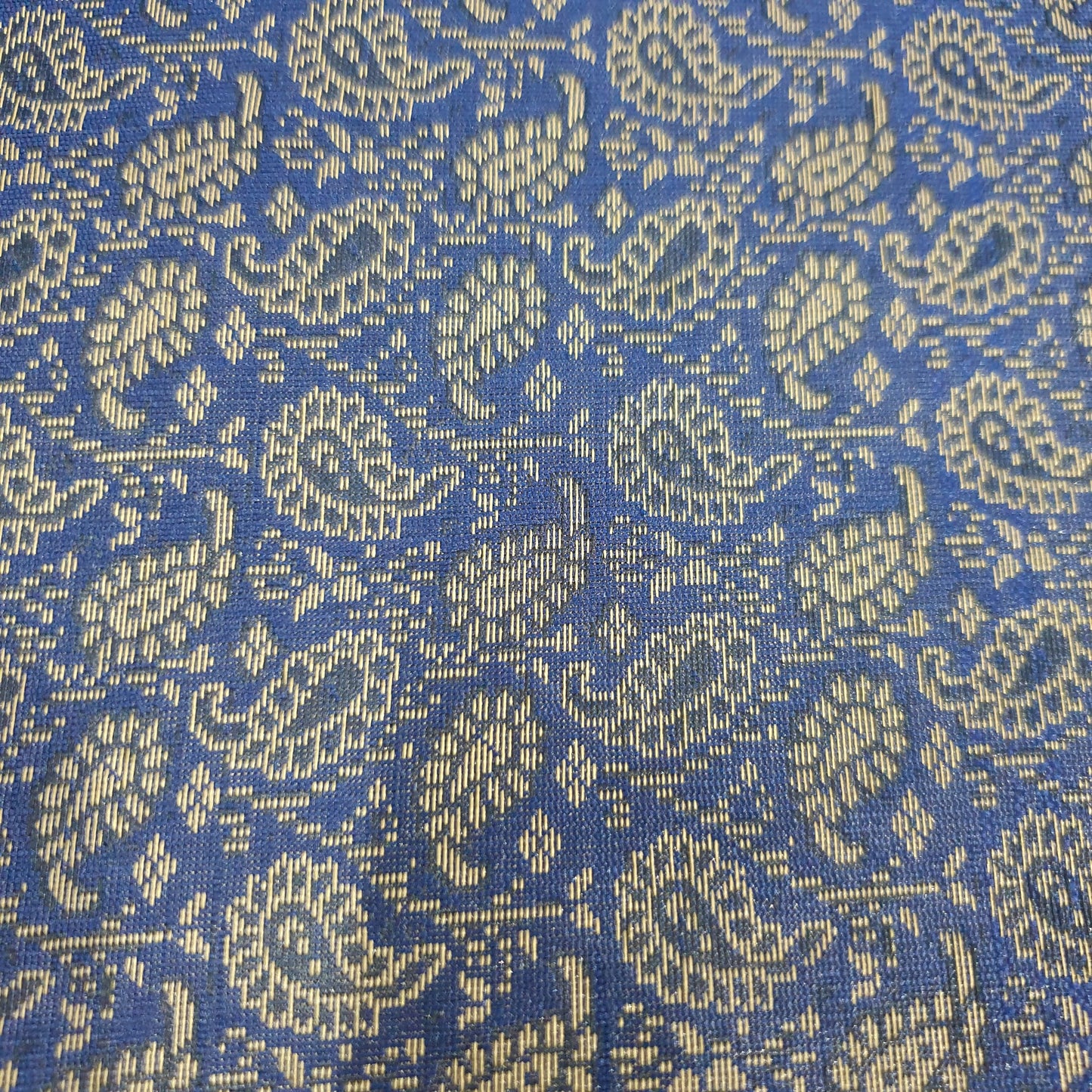 48"Square Banarasi Dining Table Top Cover Dark Blue Silk Woven Paisley Cloth