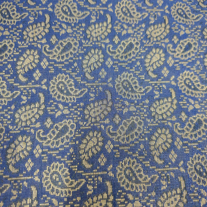 48"Square Banarasi Dining Table Top Cover Dark Blue Silk Woven Paisley Cloth