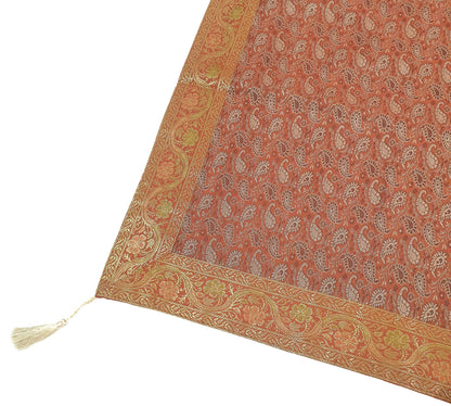 48"Square Banarasi Dining Table Top Cover Rust Indian Silk Woven Paisley Cloth