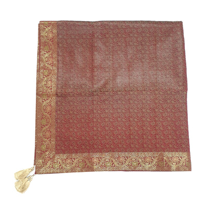 48"Square Banarasi Dining Table Top Cover Maroon Indian Silk Woven Paisley Cloth