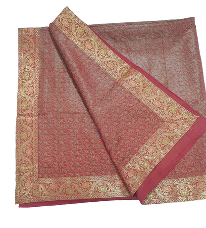 48"Square Banarasi Dining Table Top Cover Maroon Indian Silk Woven Paisley Cloth