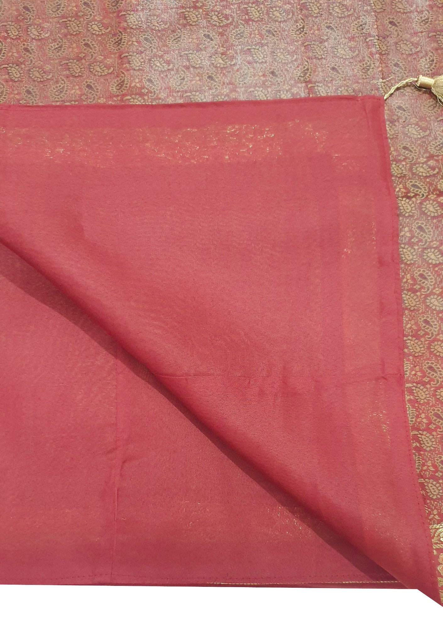 48"Square Banarasi Dining Table Top Cover Maroon Indian Silk Woven Paisley Cloth