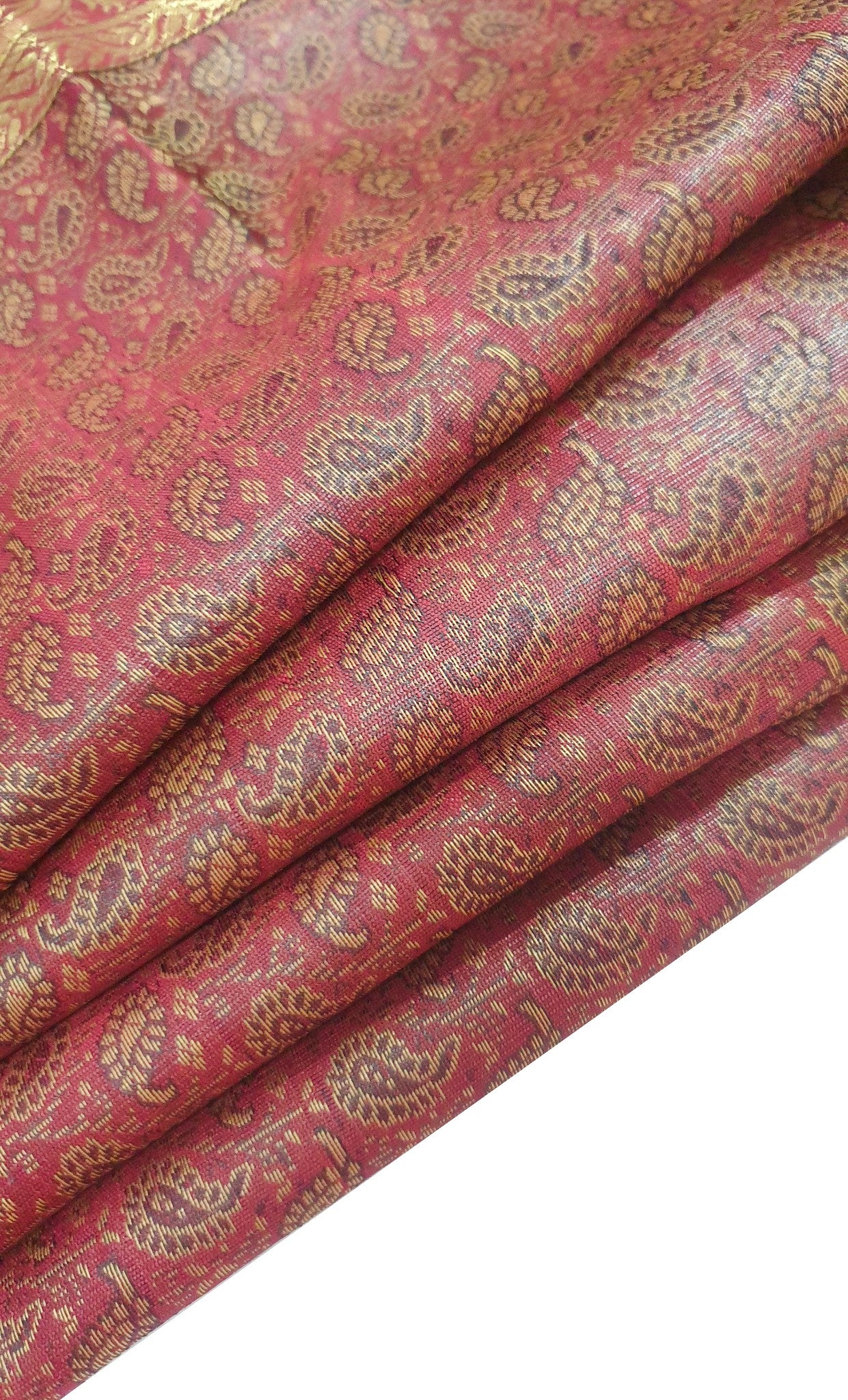 48"Square Banarasi Dining Table Top Cover Maroon Indian Silk Woven Paisley Cloth