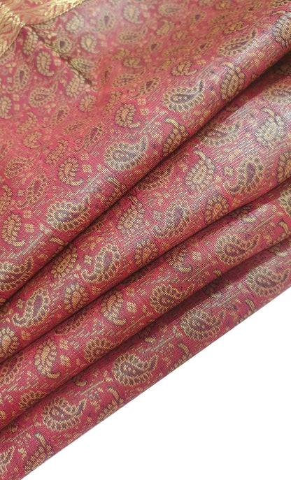 48"Square Banarasi Dining Table Top Cover Maroon Indian Silk Woven Paisley Cloth