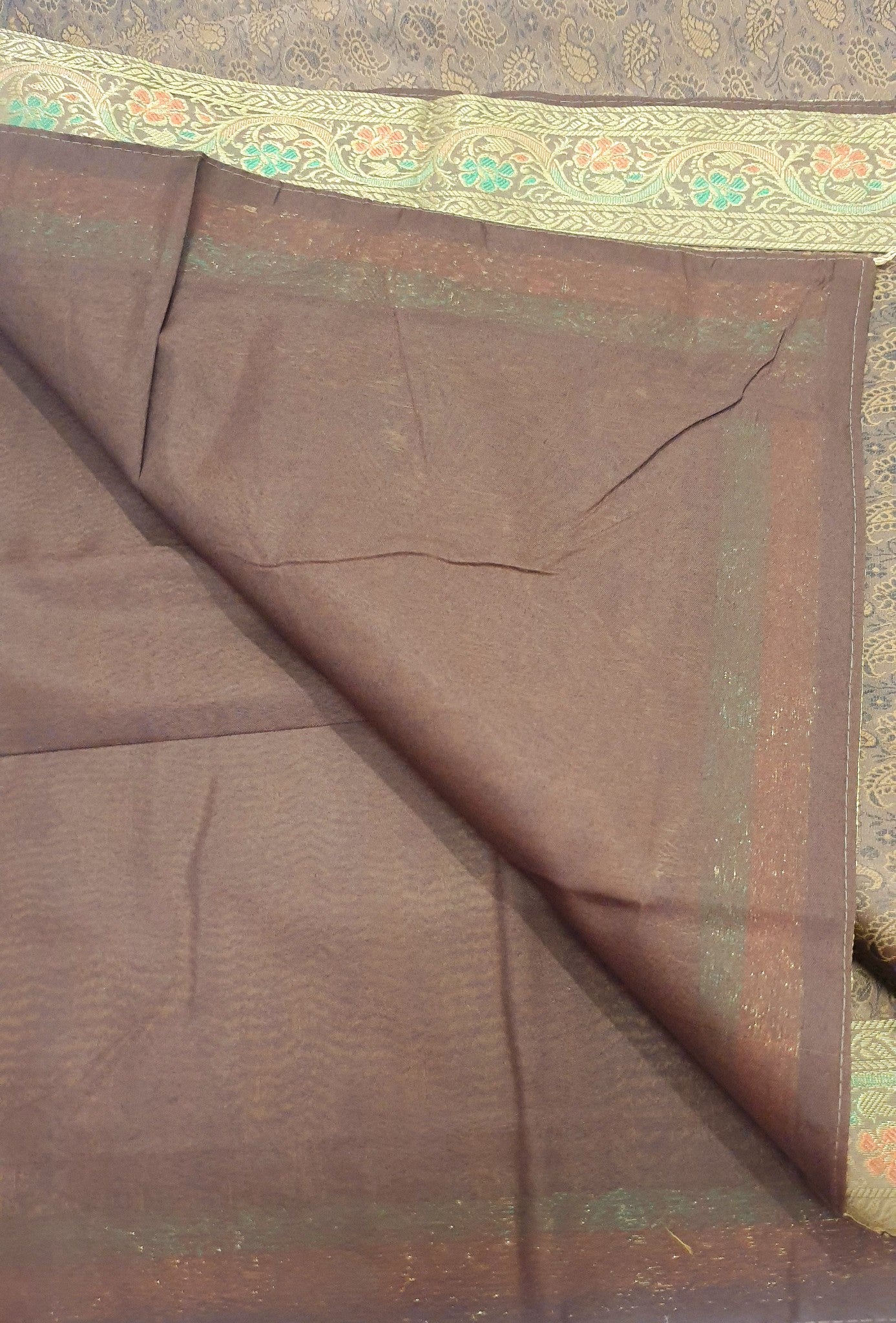 48"Square Banarasi Dining Table Top Cover Coffee Brown Silk Woven Paisley Cloth