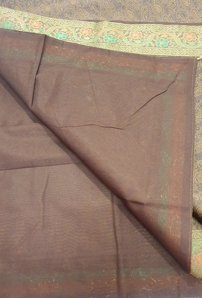 48"Square Banarasi Dining Table Top Cover Coffee Brown Silk Woven Paisley Cloth