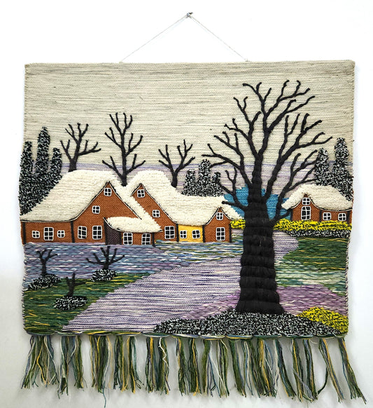 Handmade Winter Wall Hanging Home Decor Indian Large Tapestry Snowfall Wool Jute