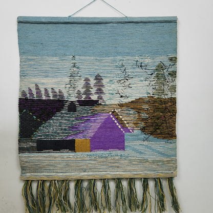 Jute & Wool Wall Hanging HandMade Indian Tapestry 3D Hut Tree Ice Decor