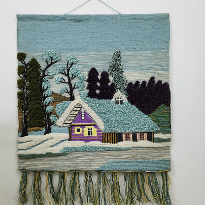 Jute & Wool Wall Hanging HandMade Indian Tapestry 3D Hut Tree Ice Decor