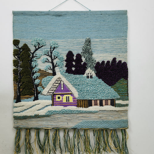 Jute & Wool Wall Hanging HandMade Indian Tapestry 3D Hut Tree Ice Decor