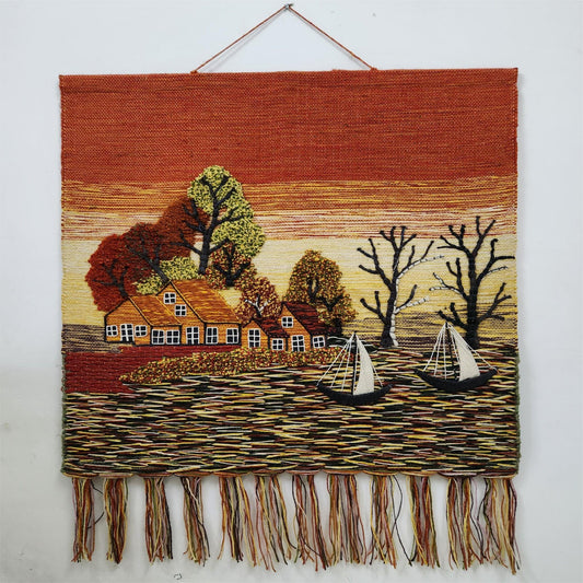 River Side Natural Handmade Wall Hanging Decor Indian Large Tapestry Wool Jute