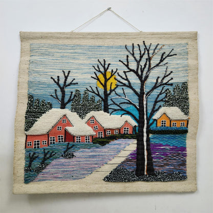 Snowy Mornings Scene Wall Hanging Home Decor Indian Large Tapestry Wool Jute