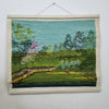 Jute & Wool Wall Hanging HandMade Indian Tapestry 3D Hut Tree Sky Greenery