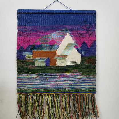 Jute & Wool Wall Hanging HandMade Indian Tapestry 3D Hut Tree Ice Decor