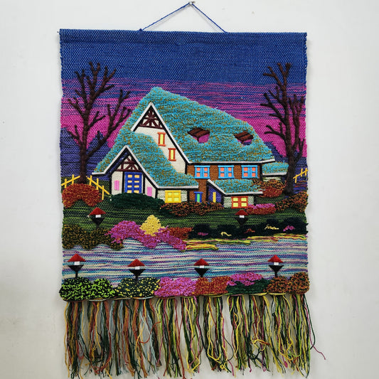 Jute & Wool Wall Hanging HandMade Indian Tapestry 3D Hut Tree Ice Decor