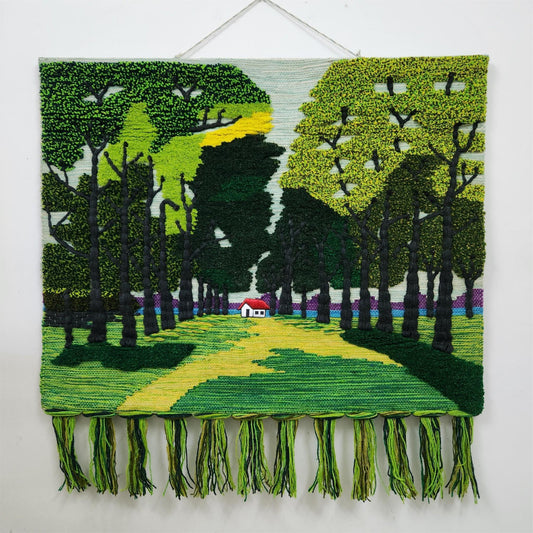 32x40" Wall Hanging for Decor Natural Green Garden 3D Jute Tapestry: Hand-Woven