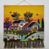 Jute & Wool Wall Hanging HandMade Indian Tapestry 3D Village Scenery Tree Birds