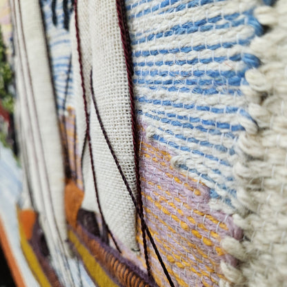Jute & Wool Wall Hanging HandMade Indian Tapestry 3D Scenery Tree Boats & Nature
