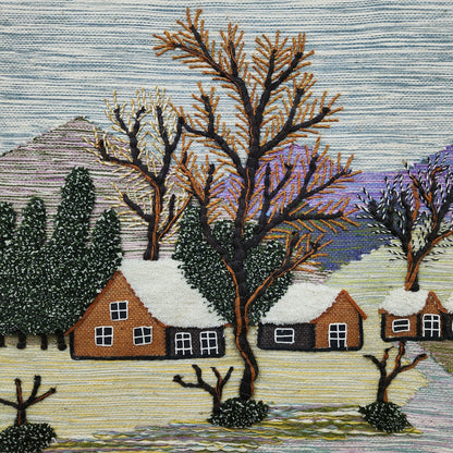 Jute & Wool Wall Hanging HandMade Indian Tapestry 3D Village Scenery Tree Nature