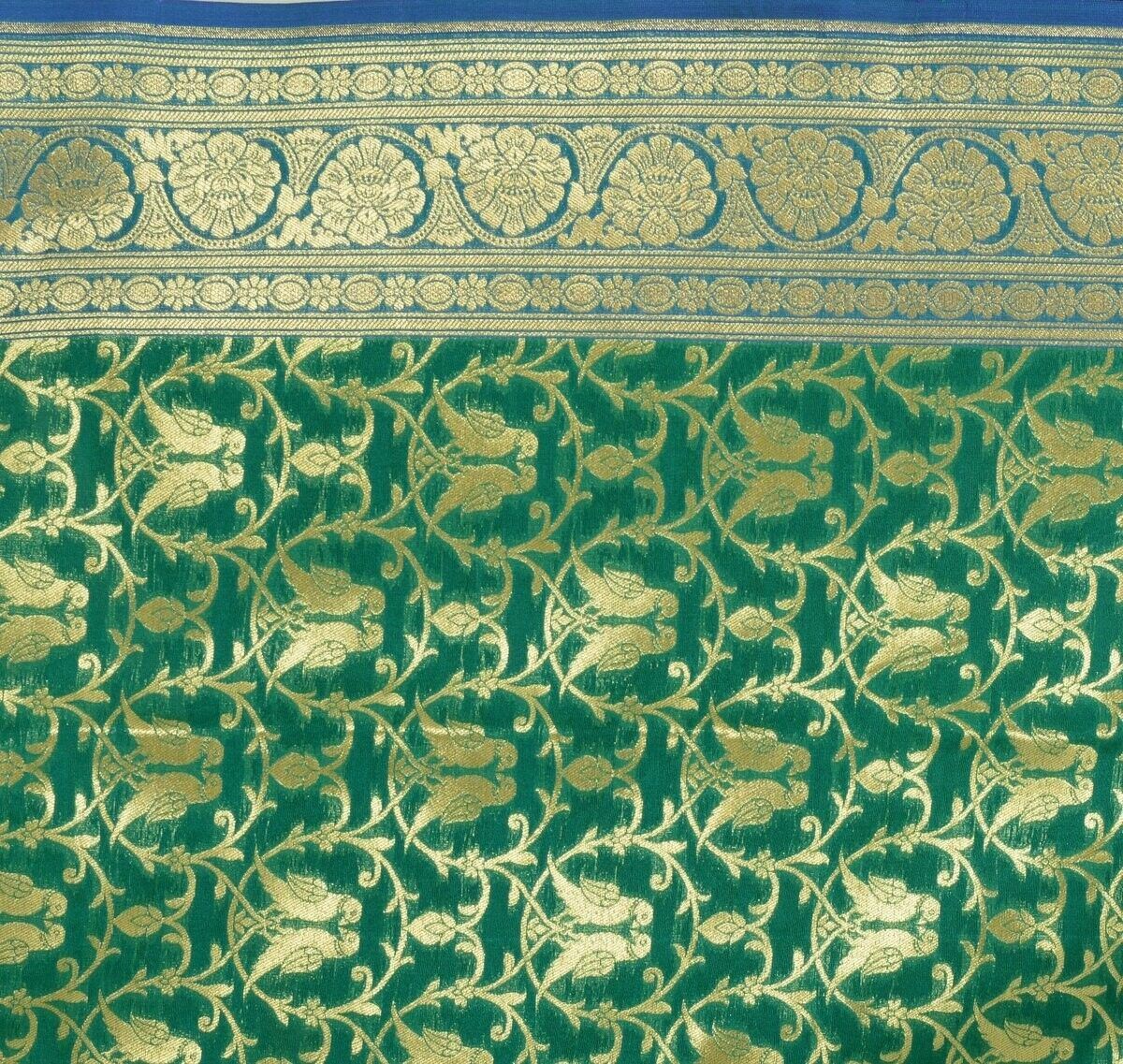 Green Banarasi Dupatta Love Birds Woven Zari Brocade Indian Long Stole Wrap
