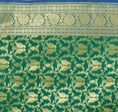 Green Banarasi Dupatta Love Birds Woven Zari Brocade Indian Long Stole Wrap