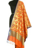 Orange Banarasi Dupatta Floral Woven Zari Brocade Indian Long Stole Wrap Shawl