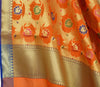 Orange Banarasi Dupatta Floral Woven Zari Brocade Indian Long Stole Wrap Shawl