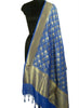 Blue Banarasi Dupatta Birds Woven Zari Brocade Indian Long Stole Wrap Shawl