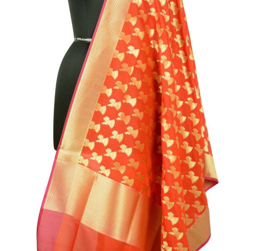 Banarasi Dupatta Woven Zari Brocade Indian Art Silk Long Stole Shawl Red