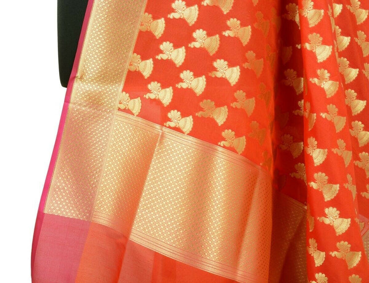 Banarasi Dupatta Woven Zari Brocade Indian Art Silk Long Stole Shawl Red
