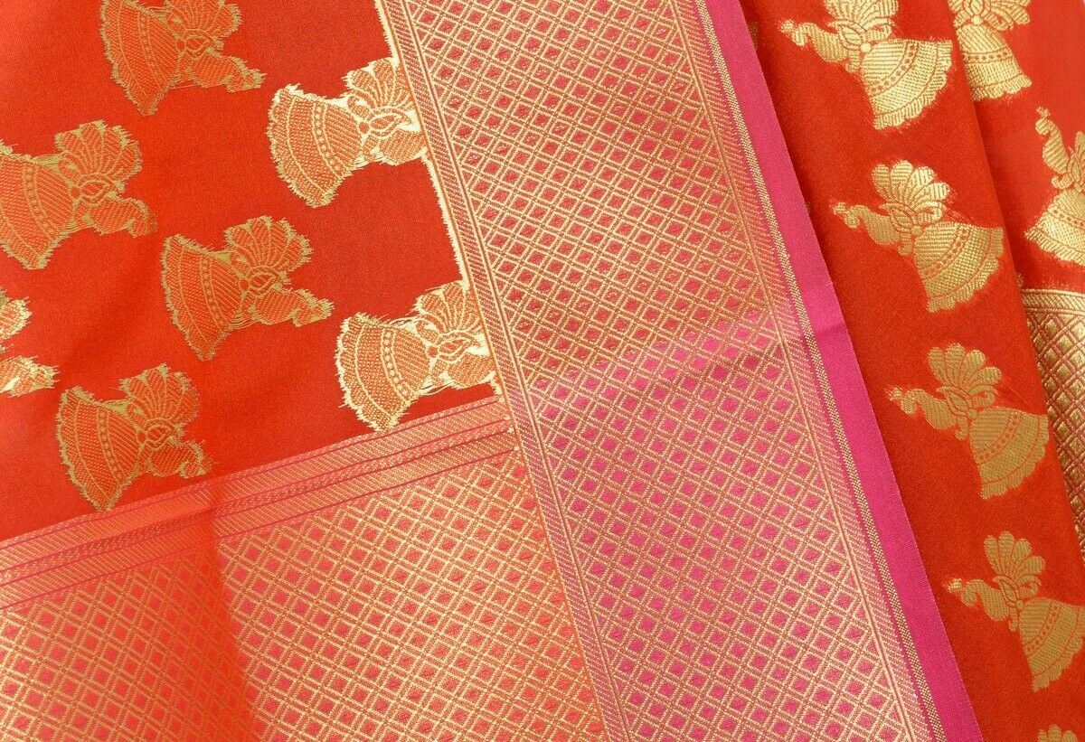 Banarasi Dupatta Woven Zari Brocade Indian Art Silk Long Stole Shawl Red