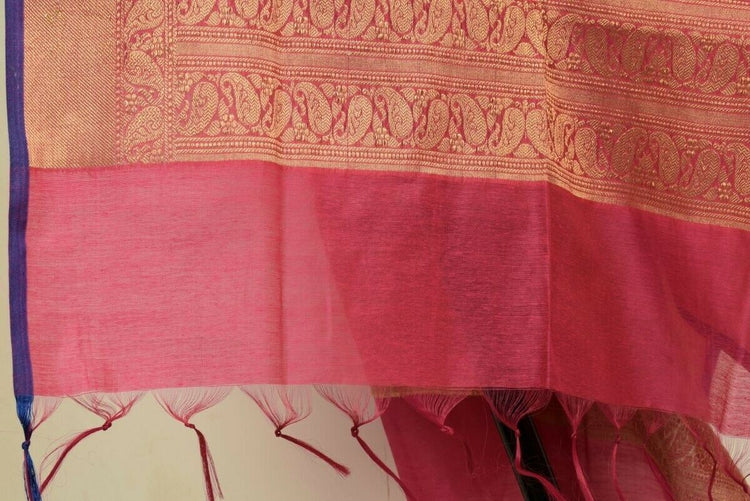 Dark Pink Banarasi Silk Dupatta Woven Zari Brocade Indian Long Stole Wrap Shawl