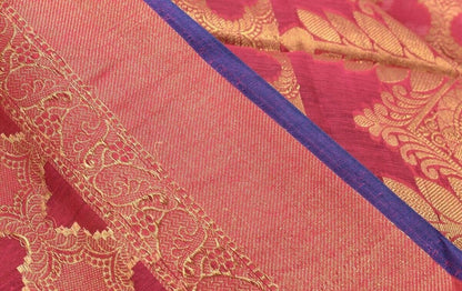 Dark Pink Banarasi Silk Dupatta Woven Zari Brocade Indian Long Stole Wrap Shawl