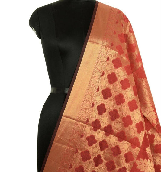 Maroon Banarasi Silk Dupatta Woven Zari Brocade Indian Long Stole Wrap Shawl
