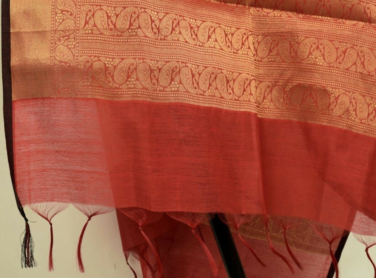 Maroon Banarasi Silk Dupatta Woven Zari Brocade Indian Long Stole Wrap Shawl