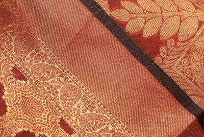 Maroon Banarasi Silk Dupatta Woven Zari Brocade Indian Long Stole Wrap Shawl