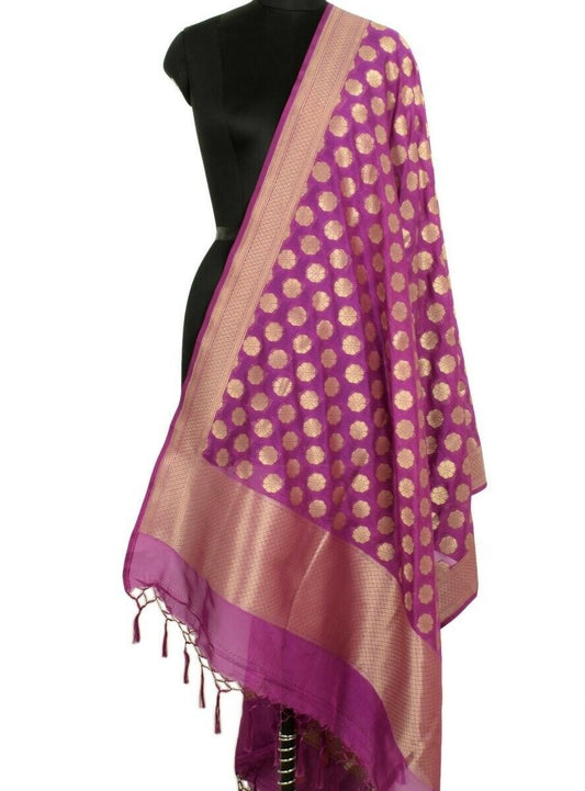 Purple Banarasi Silk Dupatta Woven Zari Brocade Indian Long Stole Wrap Shawl