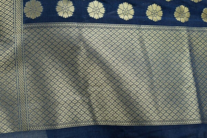 Blue Banarasi Silk Dupatta Woven Zari Brocade Indian Long Stole Wrap Shawl