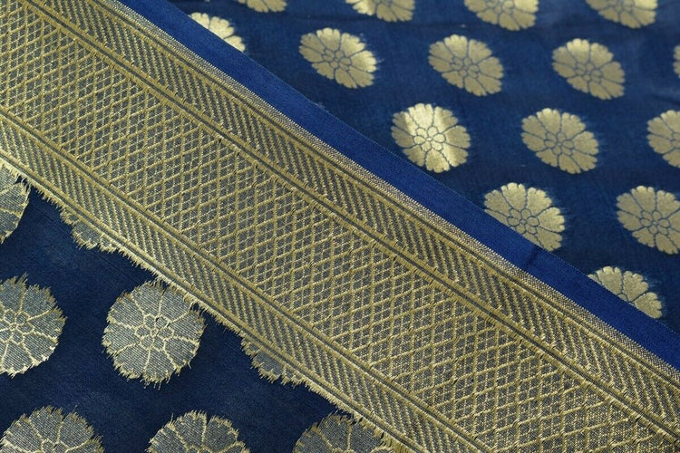 Blue Banarasi Silk Dupatta Woven Zari Brocade Indian Long Stole Wrap Shawl