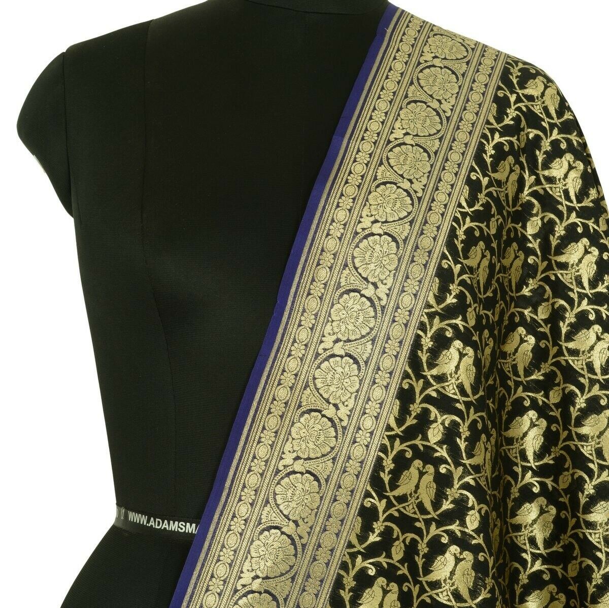 Black Banarasi Dupatta Love Birds Woven Zari Brocade Indian Long Stole Wrap