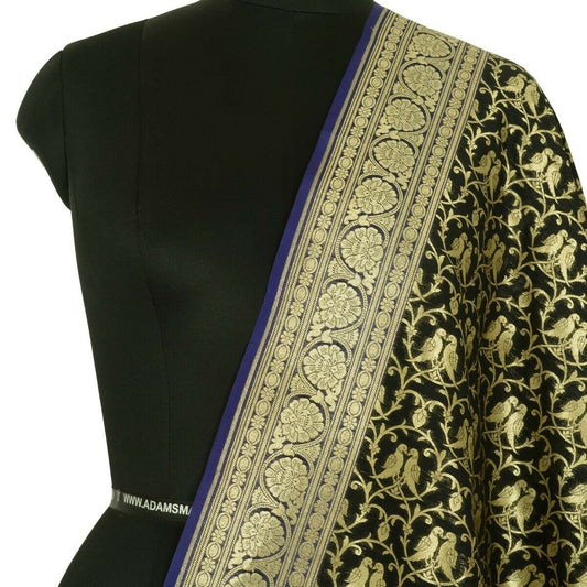 Black Banarasi Dupatta Love Birds Woven Zari Brocade Indian Long Stole Wrap